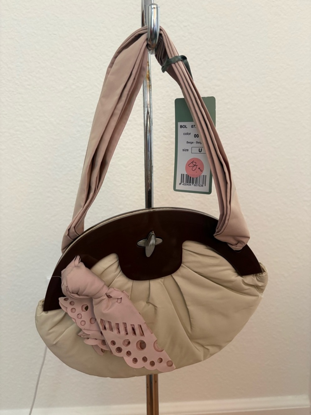 Beige and Blush Women's Shoulder Bag